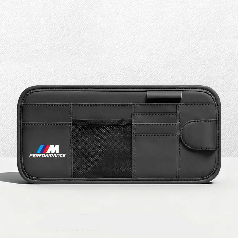 Car Sun Visor Leather Organizer Pouch with Magnetic Sunglasses Clip