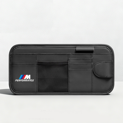 Car Sun Visor Leather Organizer Pouch with Magnetic Sunglasses Clip