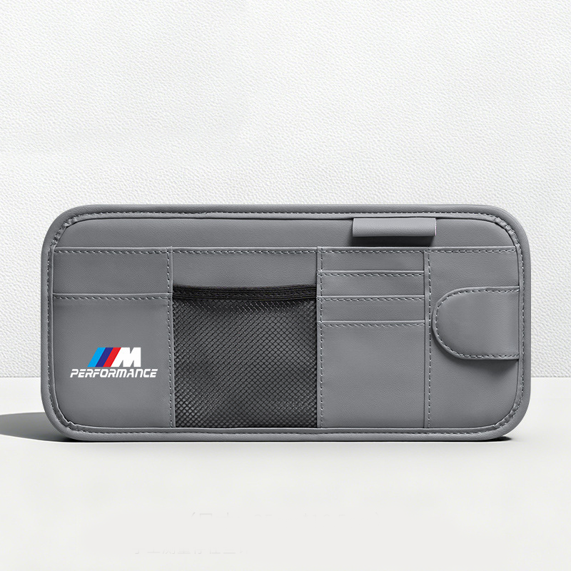 Car Sun Visor Leather Organizer Pouch with Magnetic Sunglasses Clip