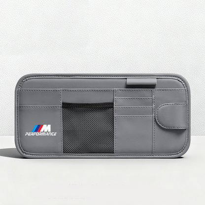 Car Sun Visor Leather Organizer Pouch with Magnetic Sunglasses Clip