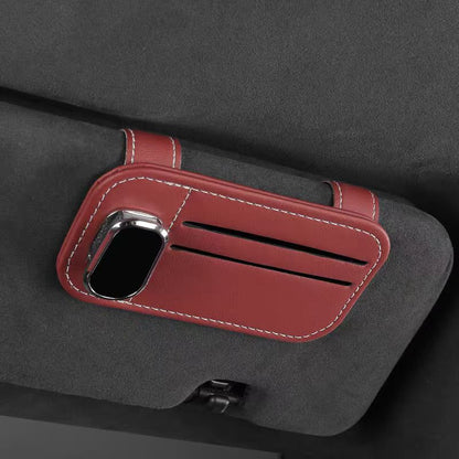 Premium Leather Car Sun Visor Glasses and Card Holder Organizer