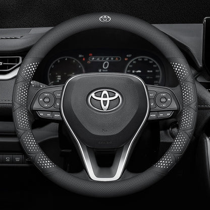 Ultra-Thin Breathable Genuine Leather Steering Wheel Cover with Anti-Slip Grip