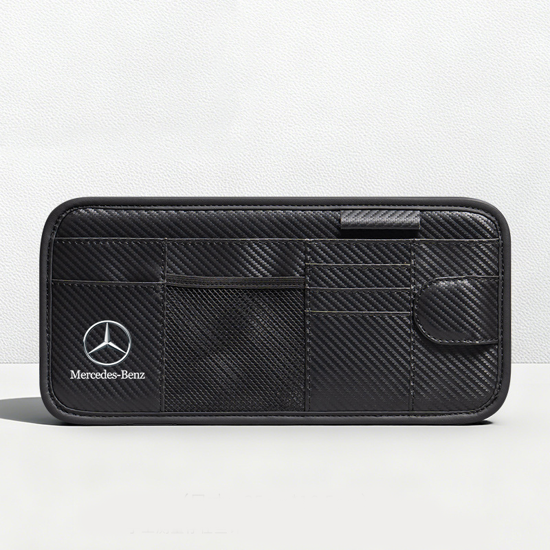 Car Sun Visor Leather Organizer Pouch with Magnetic Sunglasses Clip