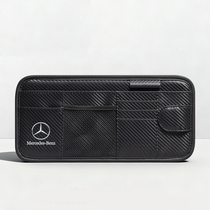 Car Sun Visor Leather Organizer Pouch with Magnetic Sunglasses Clip