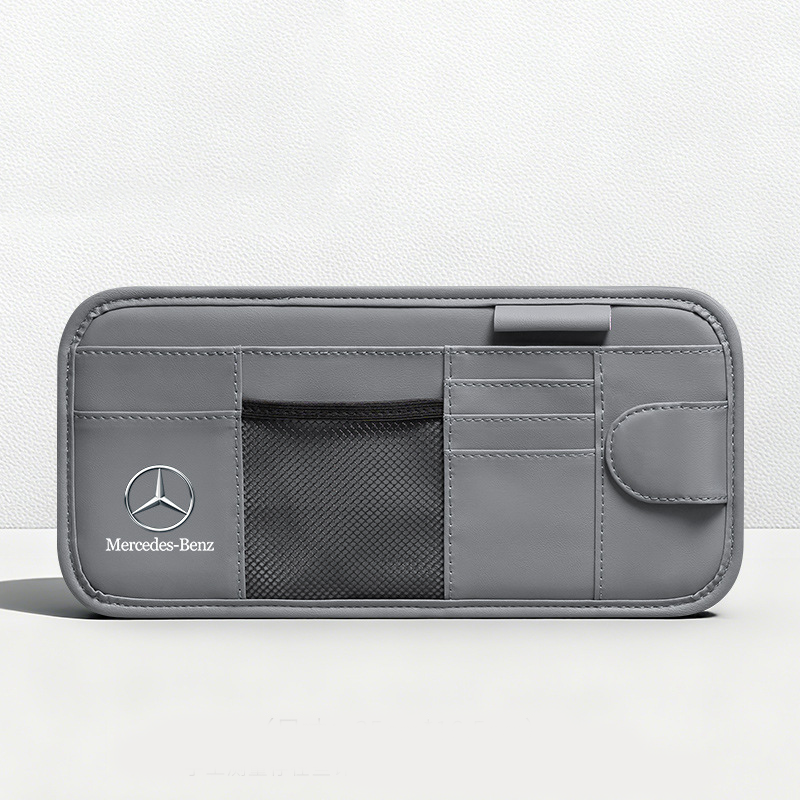 Car Sun Visor Leather Organizer Pouch with Magnetic Sunglasses Clip