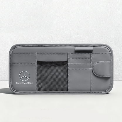 Car Sun Visor Leather Organizer Pouch with Magnetic Sunglasses Clip