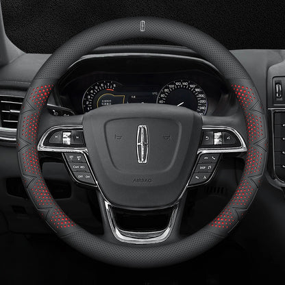 Ultra-Thin Breathable Genuine Leather Steering Wheel Cover with Anti-Slip Grip