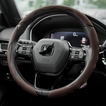 Premium Perforated Nappa Leather Steering Wheel Cover - Anti-Slip, Breathable, Scratch-Resistant, Easy to Clean