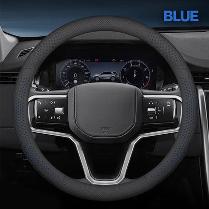 Ultra-Thin Breathable Genuine Leather Steering Wheel Cover with Anti-Slip Grip