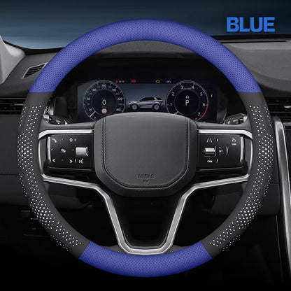Ultra-Thin Breathable Genuine Leather Steering Wheel Cover with Anti-Slip Grip