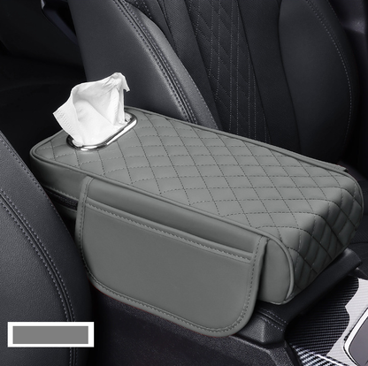 Multifunctional Leather Car Armrest Pad – Holds Phone and Tissues