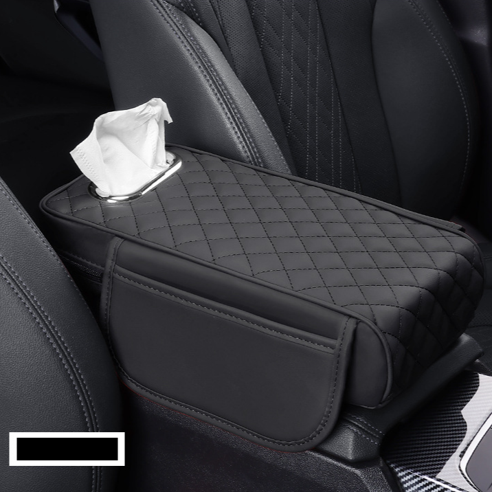 Multifunctional Leather Car Armrest Pad – Holds Phone and Tissues