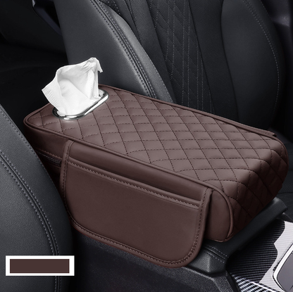 Multifunctional Leather Car Armrest Pad – Holds Phone and Tissues