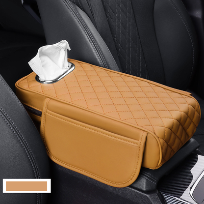 Multifunctional Leather Car Armrest Pad – Holds Phone and Tissues