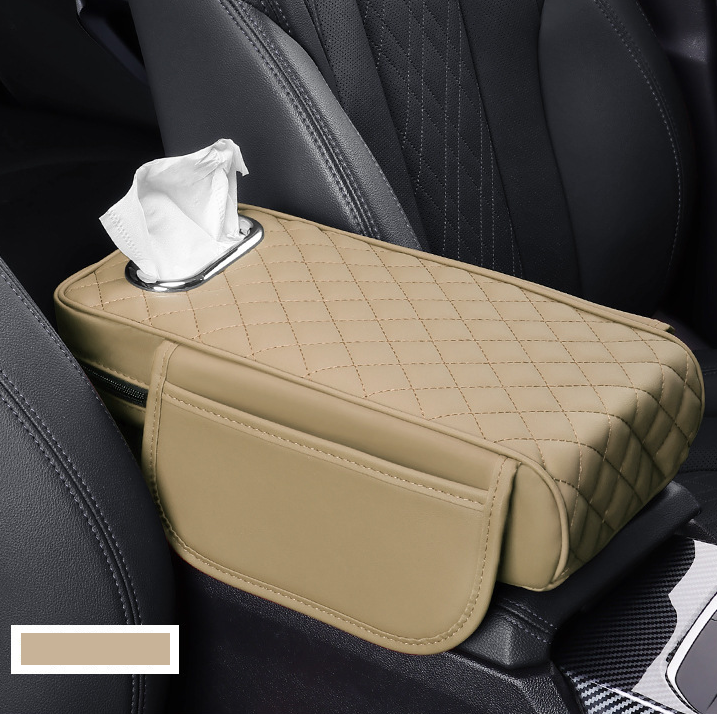 Multifunctional Leather Car Armrest Pad – Holds Phone and Tissues