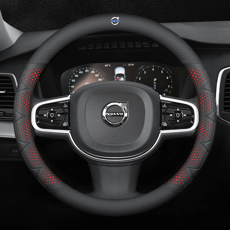 Ultra-Thin Breathable Genuine Leather Steering Wheel Cover with Anti-Slip Grip