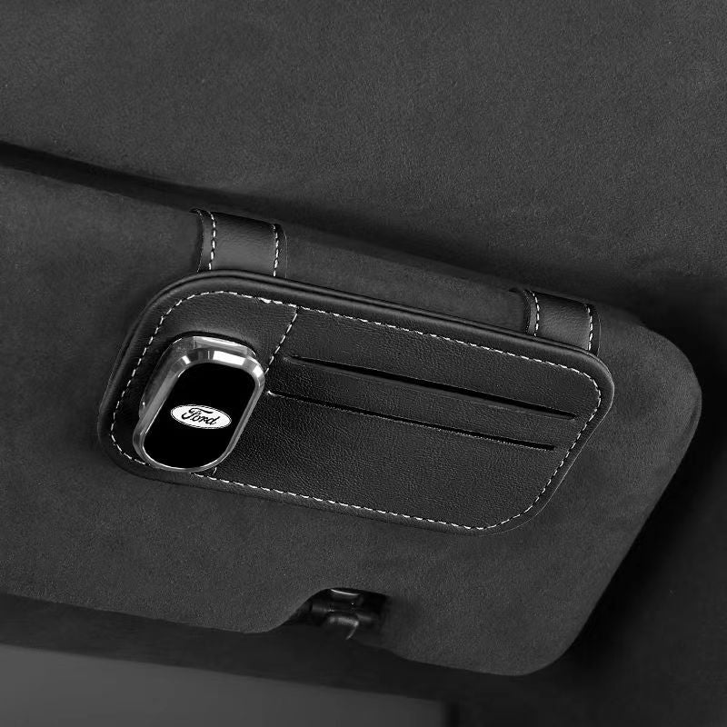 Premium Leather Car Sun Visor Glasses and Card Holder Organizer