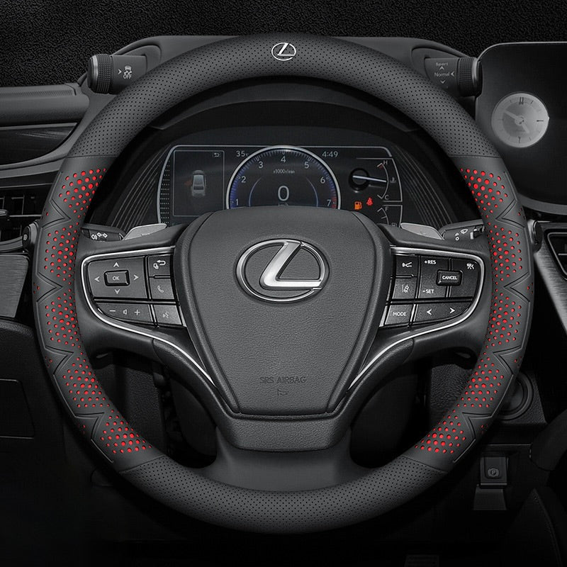 Ultra-Thin Breathable Genuine Leather Steering Wheel Cover with Anti-Slip Grip