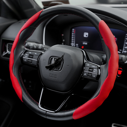 Premium Perforated Nappa Leather Steering Wheel Cover - Anti-Slip, Breathable, Scratch-Resistant, Easy to Clean