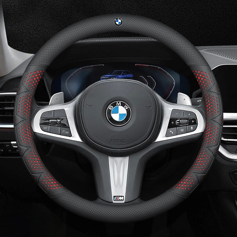 Ultra-Thin Breathable Genuine Leather Steering Wheel Cover with Anti-Slip Grip