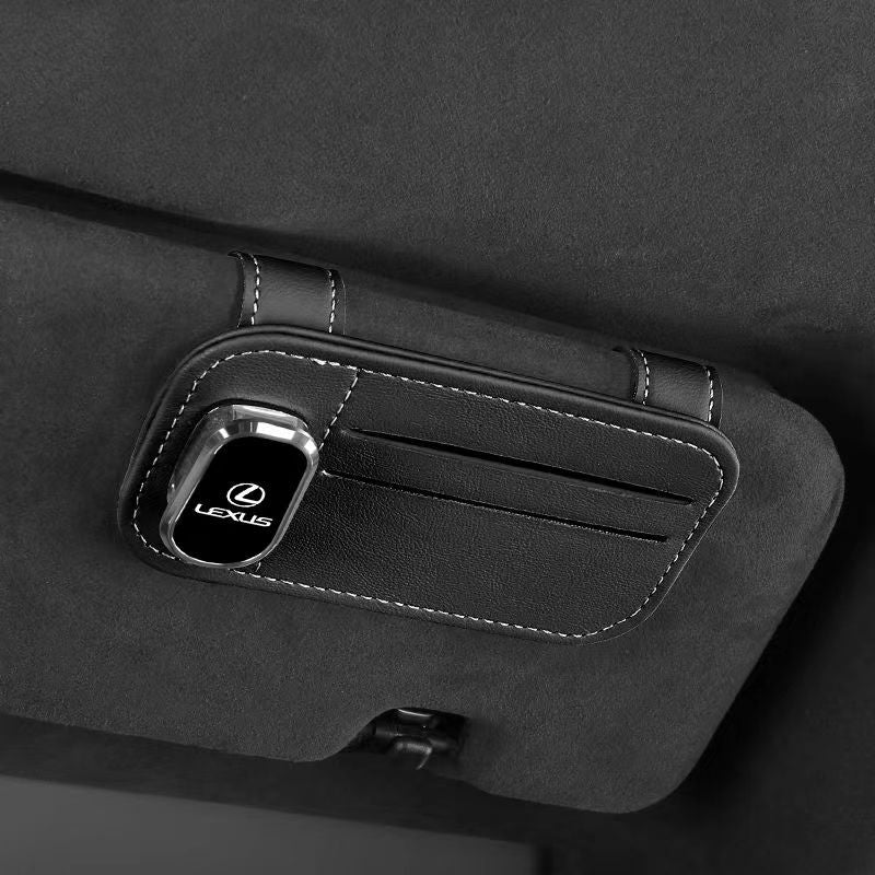 Premium Leather Car Sun Visor Glasses and Card Holder Organizer