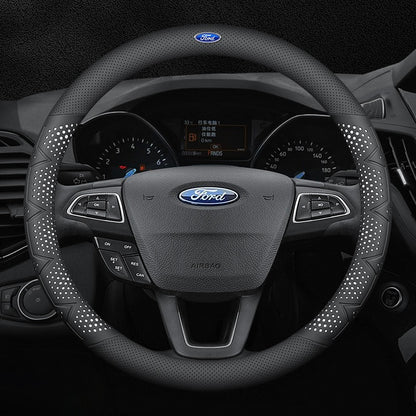 Ultra-Thin Breathable Genuine Leather Steering Wheel Cover with Anti-Slip Grip