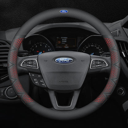 Ultra-Thin Breathable Genuine Leather Steering Wheel Cover with Anti-Slip Grip