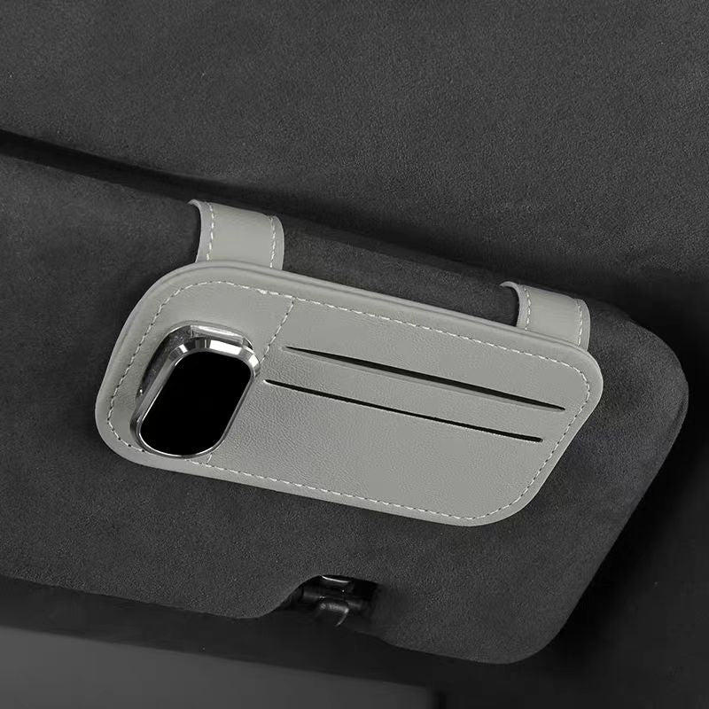 Premium Leather Car Sun Visor Glasses and Card Holder Organizer